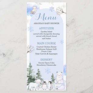 Baby Shower för ARCTIC ANIMAL Snöflingor Träd Meny