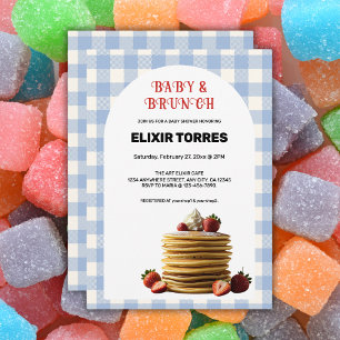 Baby Shower för baby & Brunch Blue Strawberry Panc Inbjudningar
