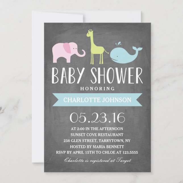 Baby shower för baby showerdjur | inbjudningar (Framsida)