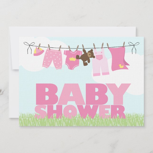 Baby shower för babyklädstreckflickor inbjudningar (Framsida)