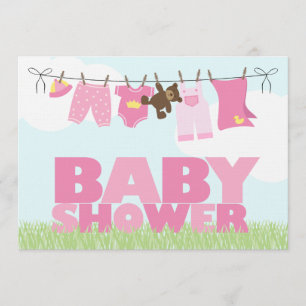 Baby shower för babyklädstreckflickor inbjudningar