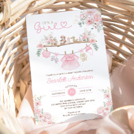 Baby Shower för Barnkläder Rosa Blommigt Tvätt Bab Inbjudningar