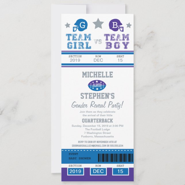 Baby Shower för Biljett Gender i fotboll Inbjudningar (Framsida)