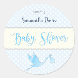 Baby shower för blåttStorkpojke Runt Klistermärke