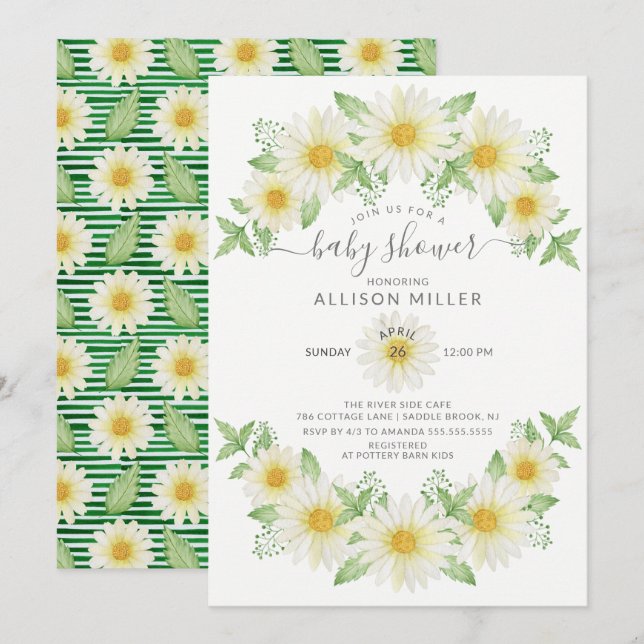 Baby Shower för Blommigt av färsk Daisy Inbjudningar (Fram/baksida)