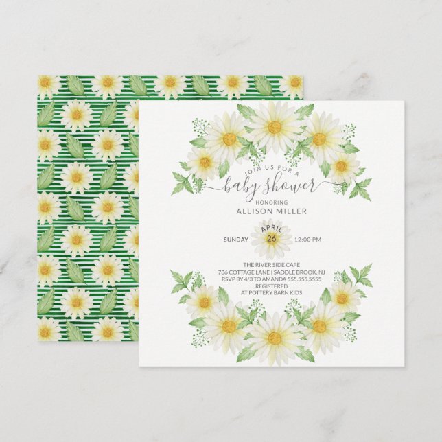 Baby Shower för Blommigt av färsk Daisy Inbjudningar (Fram/baksida)