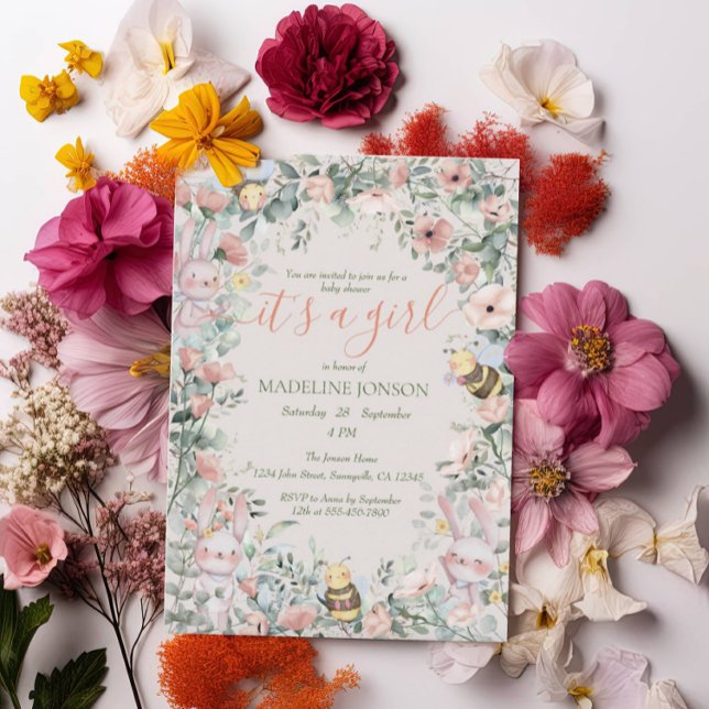 Baby Shower för Blommigt Baby Forest Animals Inbjudningar (Skapare uppladdad)