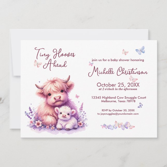 Baby Shower för Blommigt för Cute Highland Cow Inbjudningar (Framsida)