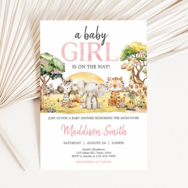 Baby Shower för Blommigt för flickor Jungle Safari Inbjudningar (Girl Safari Animals Baby Shower Invitation)