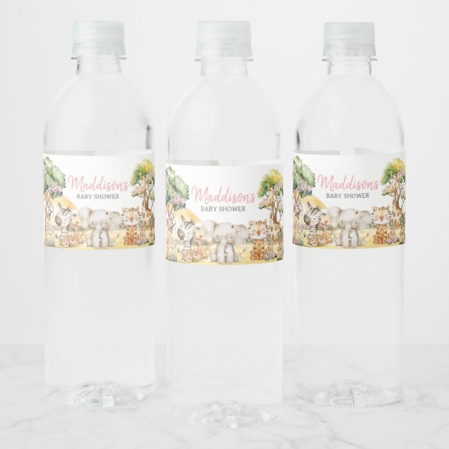 Baby Shower för Blommigt för flickor Jungle Safari Vattenflaskor Etikett (Flaskor)