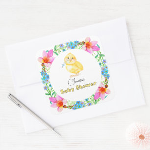 Baby Shower för Blommigt för liten Chick Fyrkantigt Klistermärke