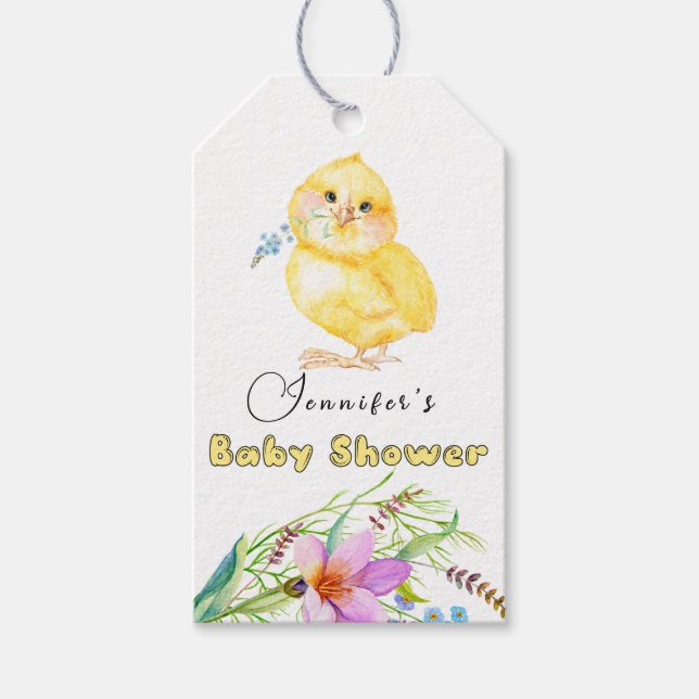 Baby Shower för Blommigt för liten Chick Presentetikett (Framsidan)