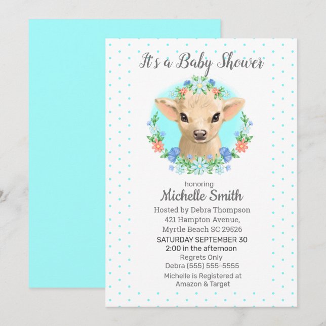 Baby Shower för Blommigt för ljusblå baskrar i Cut Inbjudningar (Fram/baksida)