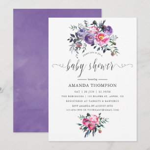 Baby Shower för Blommigt för Rosa och -vattenfärg Inbjudningar