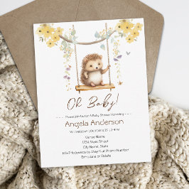 Baby Shower för Blommigt för vårtidshedgeHog Inbjudningar