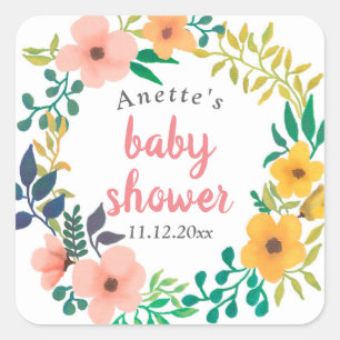Baby shower för blommigt för vattenfärg rosa fyrkantigt klistermärke