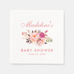 Baby shower för blommigt för vattenfärgrosarodn pappersservett