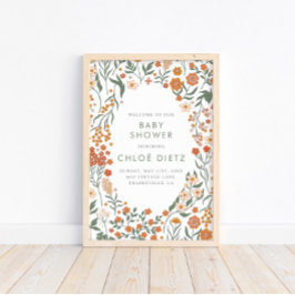 Baby Shower för Blommigt i Modern Retro Groovy Poster