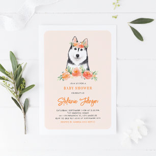 Baby Shower för Blommigten Cute Siberian husky Pea Inbjudningar