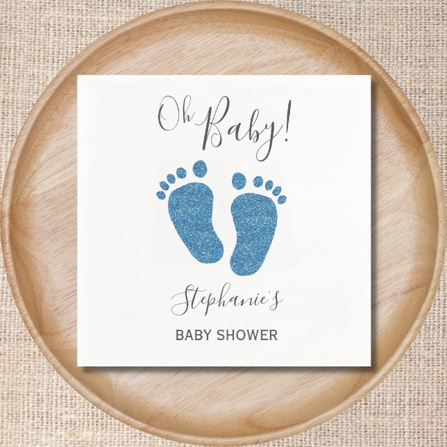 Baby Shower för Blue Glitter Baby Feet Baby Shower Pappersservett (Skapare uppladdad)