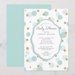 Baby Shower för Blue & Guld Polka dots Boys Baby S Inbjudningar