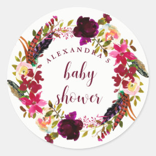 Baby shower för Boho blom- kran Runt Klistermärke