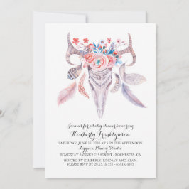 Baby shower för Boho blom- vattenfärgskalle Inbjudningar