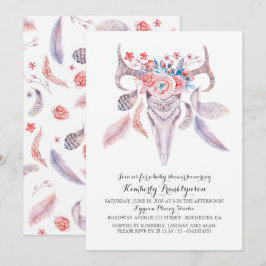 Baby shower för Boho blom- vattenfärgskalle Inbjudningar