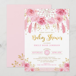 Baby shower för Boho roDreamcatcher rosa guld- Inbjudningar