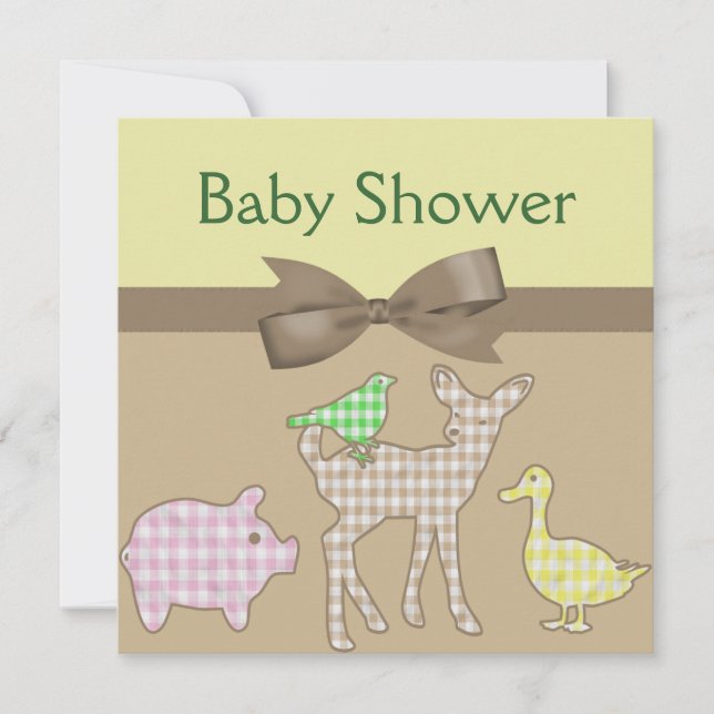 Baby shower för boskapGinghamneutralt Inbjudningar (Framsida)