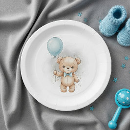 Baby Shower for Boy Blue Balloon , Teddy Bear Bow