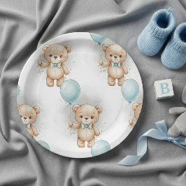 Baby Shower for Boy Blue Balloon , Teddy Bear Bow