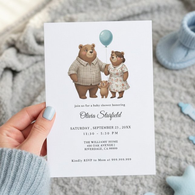 Baby Shower for Boy Blue Balloon, Teddy Bear  Inbjudningar (Skapare uppladdad)