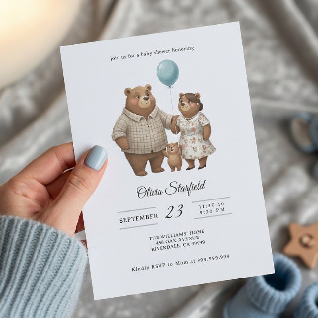 Baby Shower for Boy Blue Balloon, Teddy Bear Inbjudningar (Skapare uppladdad)