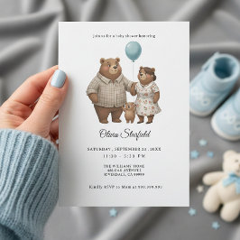 Baby Shower for Boy Blue Balloon, Teddy Bear Inbjudningar