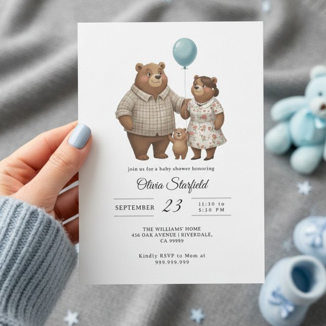 Baby Shower for Boy Blue Balloon, Teddy Bear  Inbjudningar (Skapare uppladdad)
