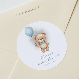 Baby Shower for Boy Blue Balloon Teddy Bear Runt Klistermärke