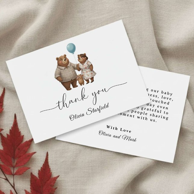 Baby Shower for Boy Blue Balloon Teddy Bear Tack Kort (Skapare uppladdad)