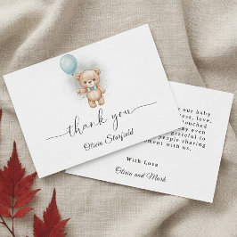 Baby Shower for Boy Blue Balloon Teddy Bear  Tack Kort