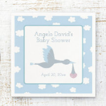 Baby Shower for Boy Stork with Blå himmel and Clou