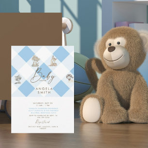 Baby Shower för Brown och Blue Cute Animals Inbjudningar