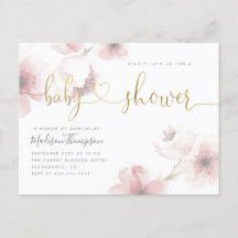 Baby Shower för Cherry Blommar Guld Script Blommig