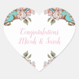 Baby Shower för Cherry Blommar Teal Retro Vintage  Hjärtformat Klistermärke