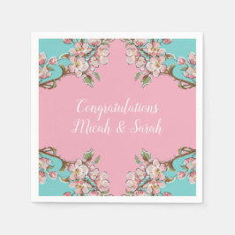 Baby Shower för Cherry Blommar Teal Retro Vintage  Pappersservett