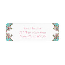 Baby Shower för Cherry Blommar Teal Retro Vintage  Returadress Etikett