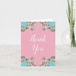 Baby Shower för Cherry Blommar Teal Retro Vintage  Tack Kort