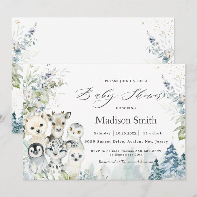 Baby Shower för chic Vinter Arktis Alpine Animals Inbjudningar (Fram/baksida)