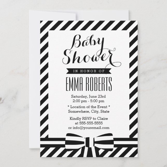 Baby Shower för Classy Black & White Rand Inbjudningar (Framsida)