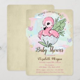 Baby Shower för Cute Baby Rosa Flamingo Butterflie Inbjudningar