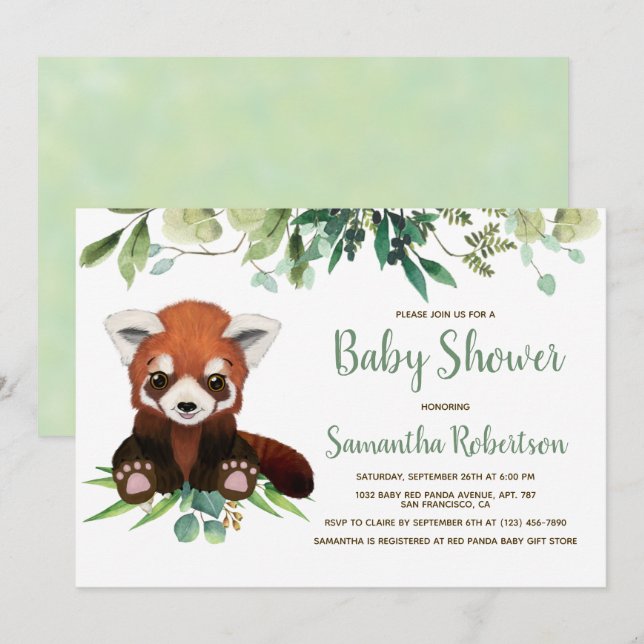 Baby Shower för Cute Bear Greenery Eucalyptus Inbjudningar (Fram/baksida)